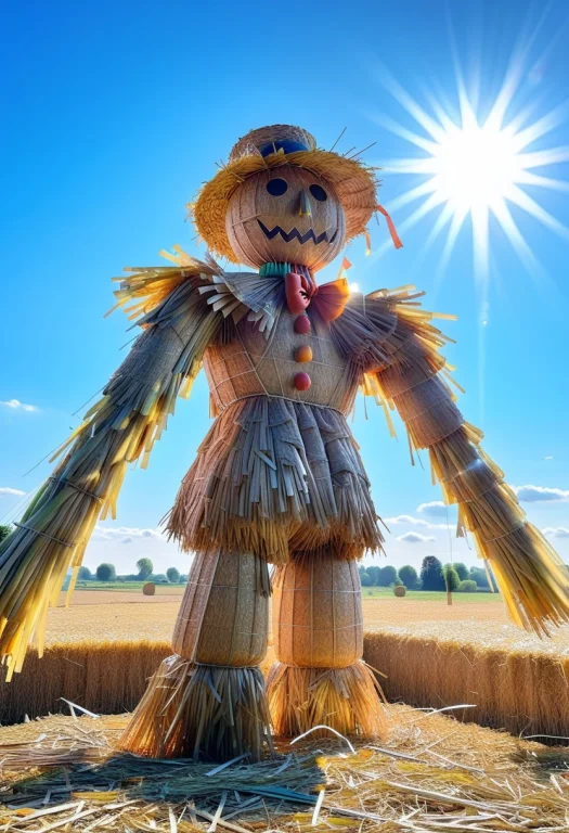 Straw, A Giant Straw Scarecrow In The Middle Of A Field Of S...