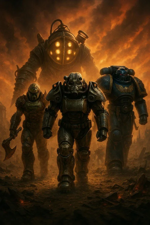 An Epic, High-detail Movie Poster Showing Iconic Video Game...