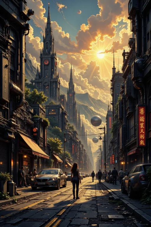City, Street, Beautiful Misterious Futuristic Sci-fi Cyberpu...