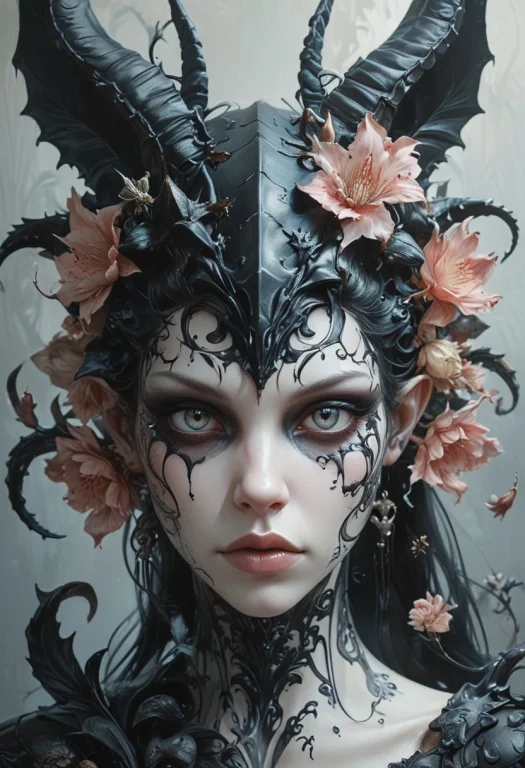 Head And Shoulders Portrait Of Succubus With Flowers Aquatic...