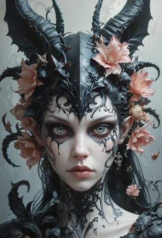 Head And Shoulders Portrait Of Succubus With Flowers Aquatic... — SDXL AI Prompt: head and shoulders portrait of succubus with flowers aquatic motifs, by Giger, T...