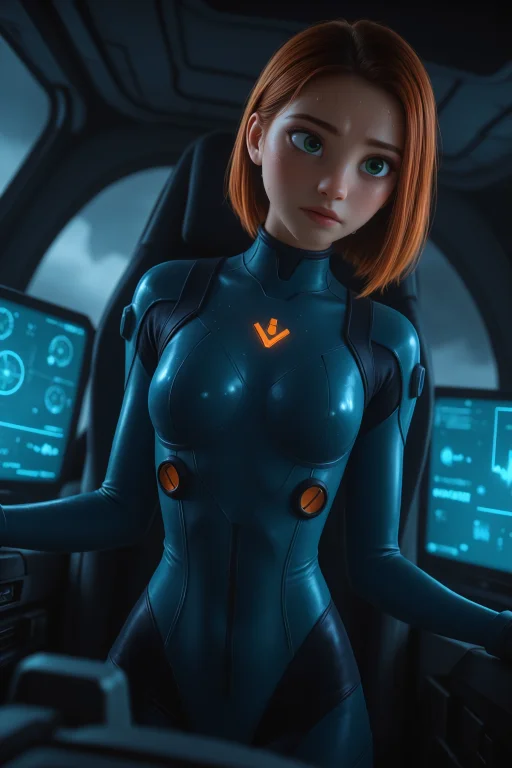 Female Mecha Pilot, Inside Cockpit, Cowboy Shot, Futuristic...
