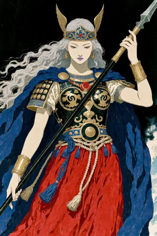 Polaris Hilda A Beautiful, Tall Young Woman With Long, Light... — Stable Diffusion AI Prompt: Polaris Hilda a beautiful, tall young woman with long, light gray or silver hair...