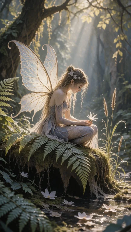 A Solitary Fairy, Delicately Rendered In Soft, Muted Tones O...