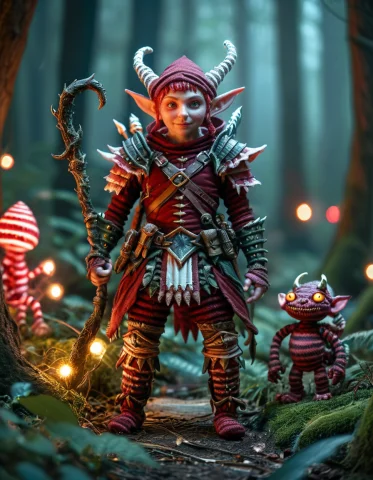 Full-body Burgundy Elf Warrior In A Fantasy Forest At Night,... — SDXL AI Prompt: full-body Burgundy elf warrior in a fantasy forest at night, illuminated by faer...