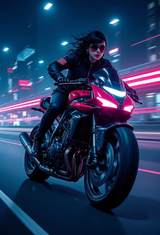 Stunning Anime, Illustration Of Japanese Goth Woman, Riding...