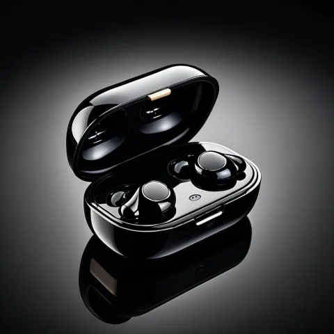 Loratech3obsidianglassv10.80, Techobsidian, A Wireless Earbu... — SDXL AI Prompt: , techobsidian, a wireless earbuds case on polished black obsidian glass, dramat...