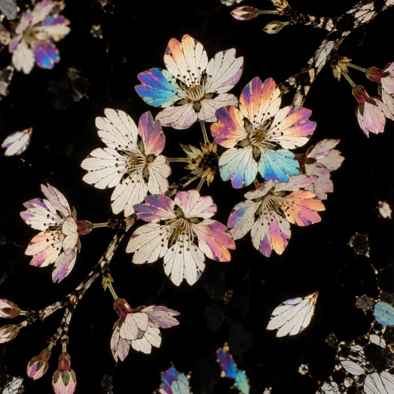 A Breathtaking Cherry Blossom Branch Suspended Against A Dee...