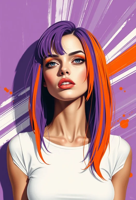 Semirealistic Futuristic Looking Woman With Purple And Orang...