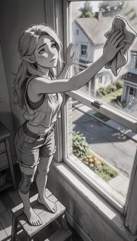 A Young Woman, A Woman With Long Blonde Hair, Pointed Ears A... — Stable Diffusion AI Prompt: A young woman, a woman with long blonde hair, pointed ears and blue eyes, freckl...