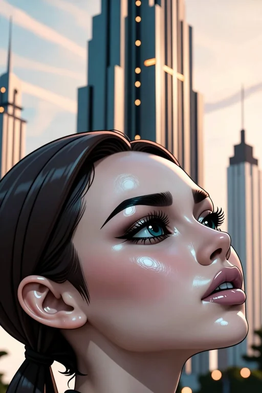 Woman Face Closeup, Side Ponytail, Natural Look, Sophisticat...