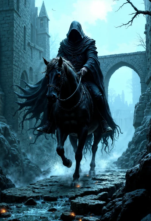 A Terrifying Nazgl Riding A Dark, Shadowy Horse Across A Wea...