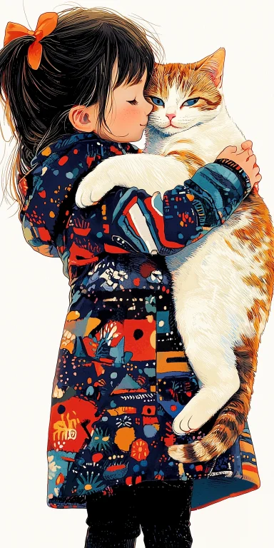 A Cute Little Girl Holding A Cat, --chaos 4 --ar 12 --style...