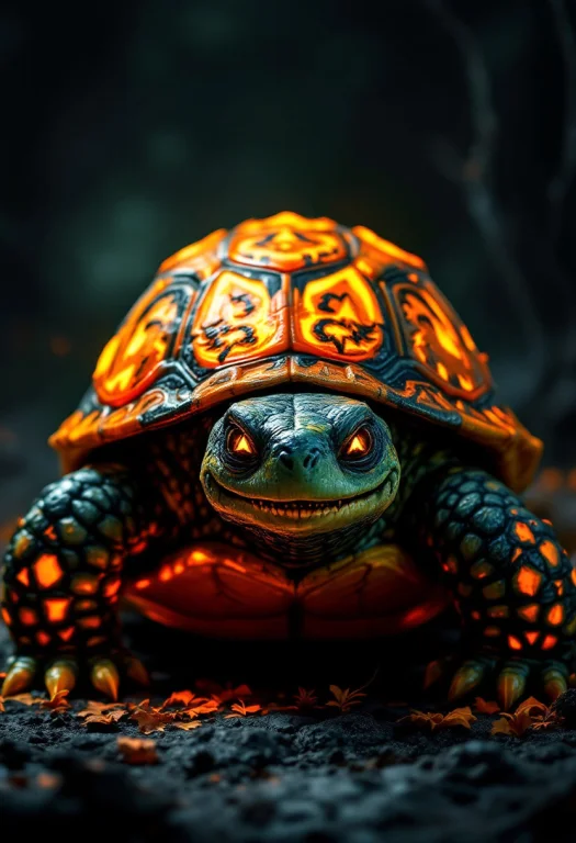 Create A Hyper-stylistic Image Of A Halloween Turtle With A...