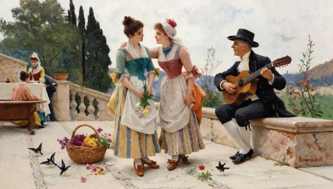 Krea2oil, Oil Painting, Multiple Girls, Dress, Painting Medi... — Stable Diffusion AI Prompt: krea2oil, oil painting, multiple girls, dress, painting \(medium\), outdoors, in...