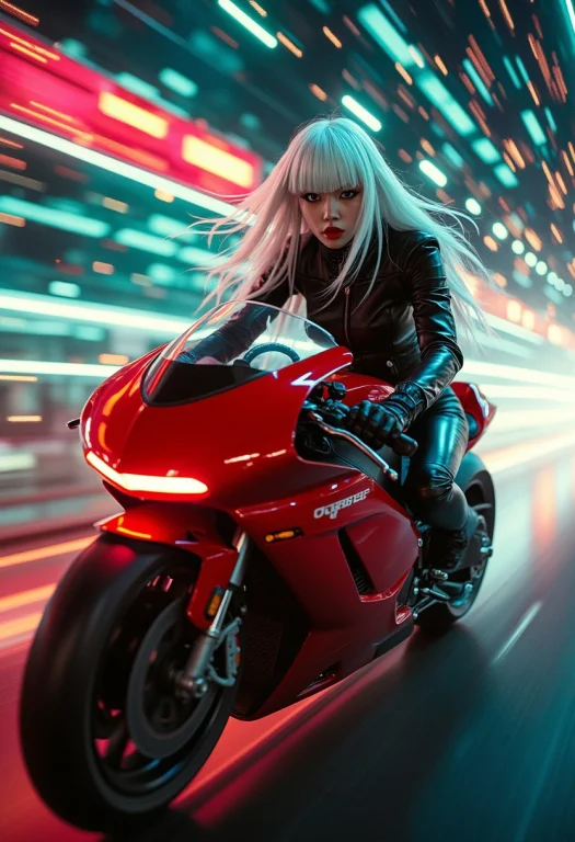 A Striking Japanese Goth Woman With Flowing Platinum-blonde...