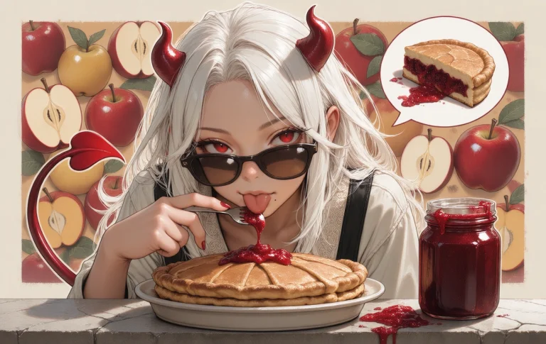 Masterpiece, A White-haired Apple Demon Girl With Curved Red...