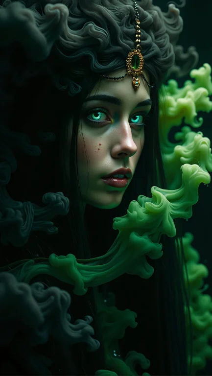 Bv-smowormor. A Close-up Shot Of A Young Breathtaking Witch,...