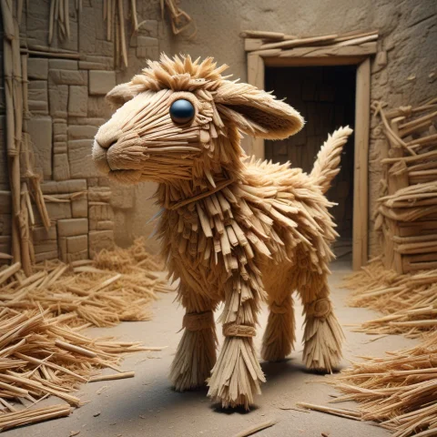 Ruanyi0046, In A Dirty Alley, A Very Cute Anthro Lamb Made E... — SDXL AI Prompt: ruanyi0046, in a dirty alley, a very cute anthro lamb made entirely of straw, st...