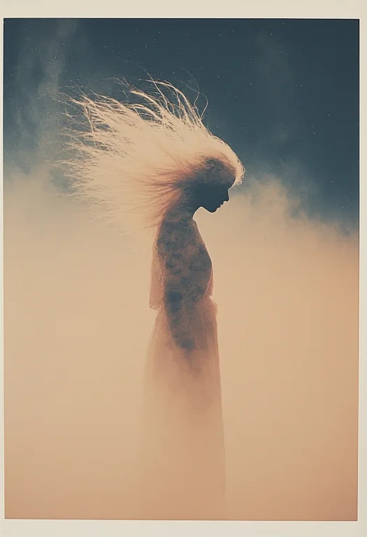 A Cinematic Riso Print Illustration Of A Graceful Female Sub...