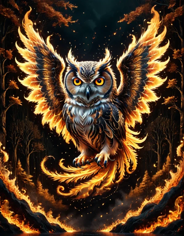 Art Deco Style Masterpiece, Best Quality, Mystical Owl Made...