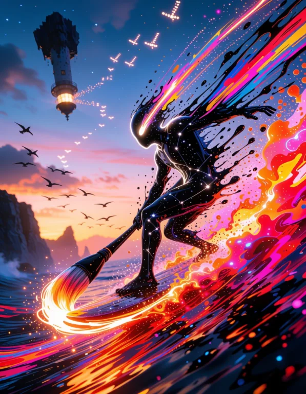 Design A High-energy Surreal Action Scene With A Protagonist...