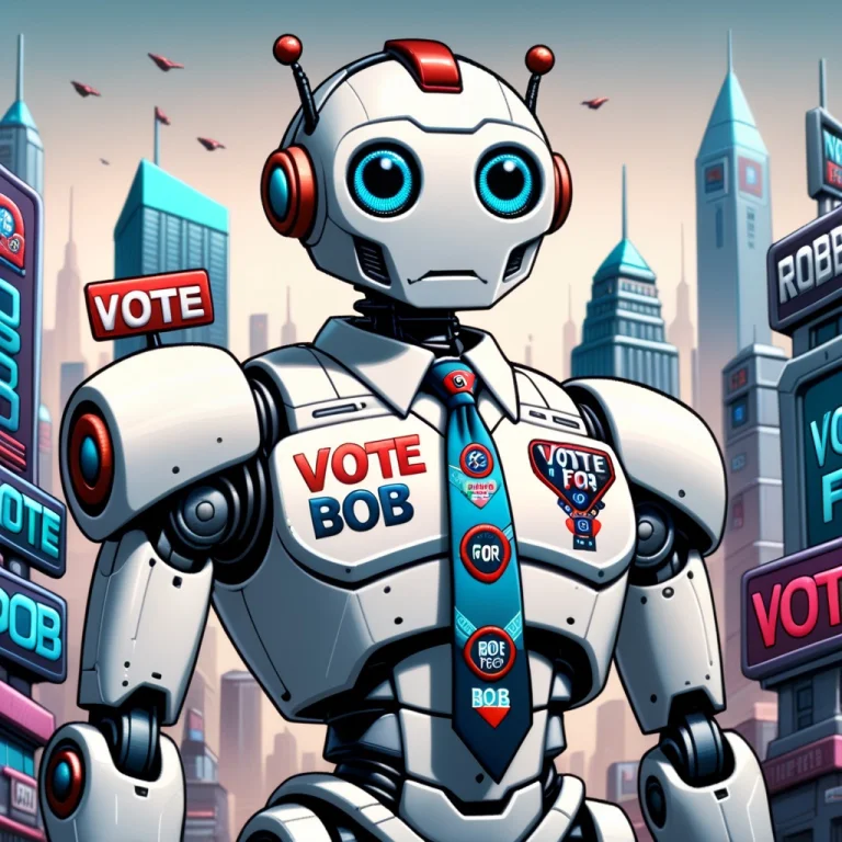 A Futuristic Cityscape In The Background, A Robot In The For...
