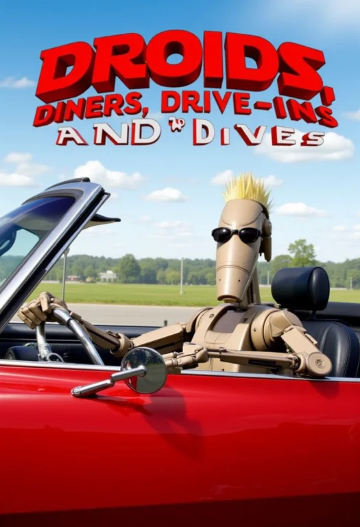 A Battle Droid Driving A Red 1968 Chevy Camaro Ss Convertibl...