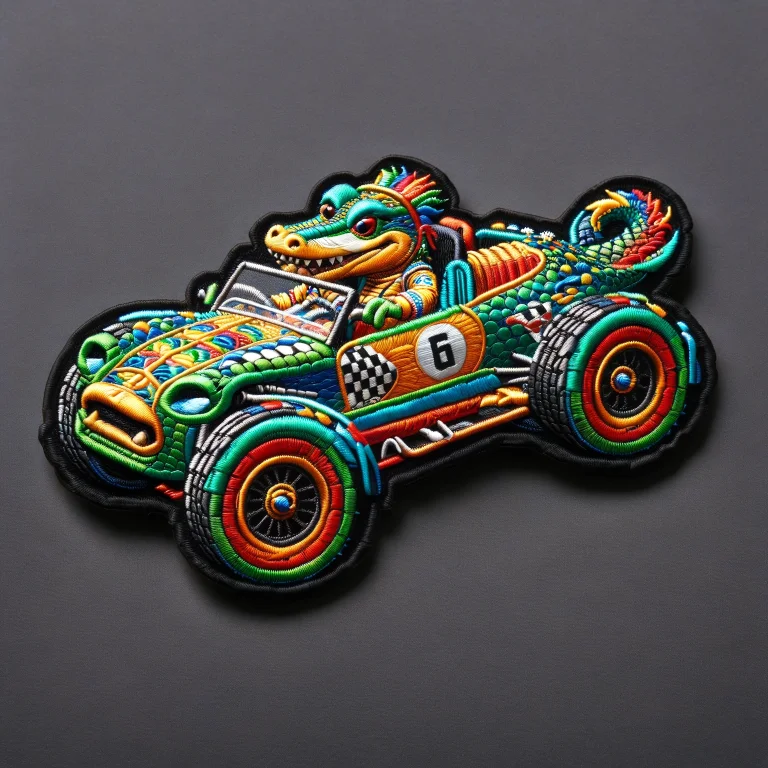 Ral-embroideredpatch, Alligator Driving A Formula Racing Car...