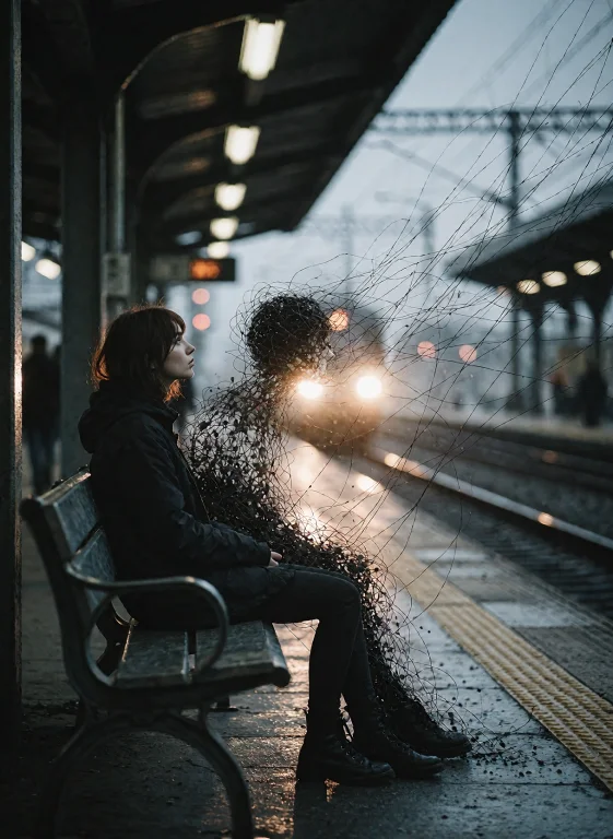 Conceptual Photograph, Realistic Railway Platform, Cool Dim...