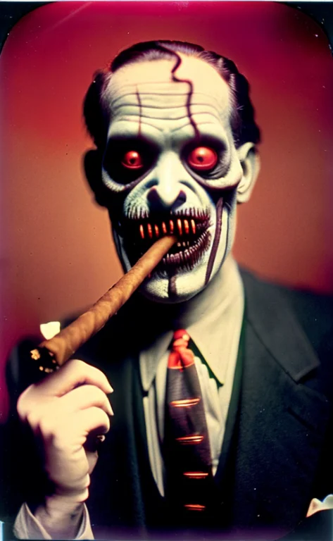 Nightmarish Version Of A Ghoulish Stepfather Smoking A Cuban...