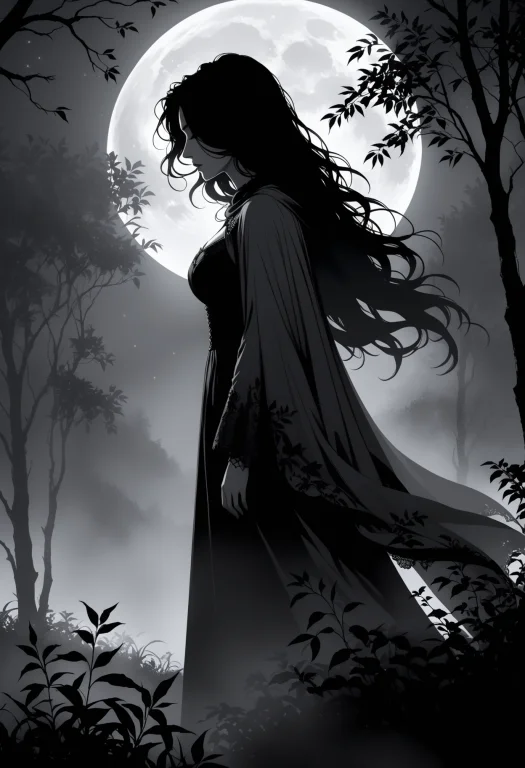 1girl, Solo, Mysterious Young Woman, Long Messy Wavy Dark Ha...
