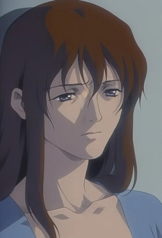 Minako, Brown Hair, Long Hair, Blue Eyes, Pale Grey Backgrou...