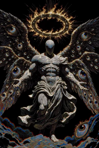 Chromatic Angel Masterpiece — Stable Diffusion AI Prompt: painterly,rough lines,chromatic aberration,depth of field, Full body. A powerful...