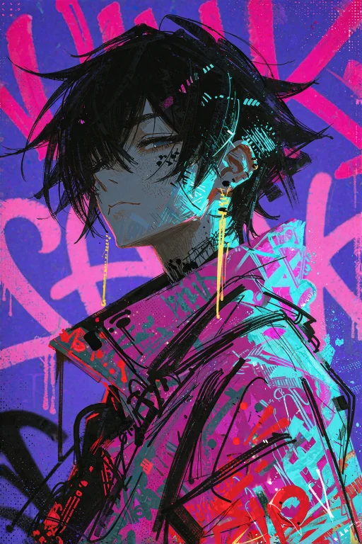 A Highly Detailed Stylized Cyberpunk Graffiti Illustration O...