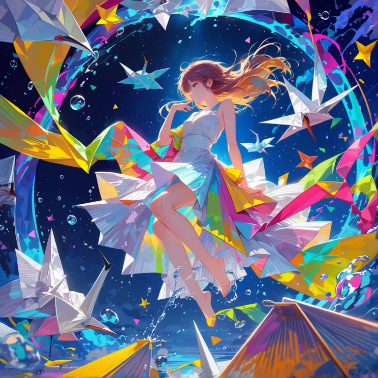 1girl, Solo, Surrealism, Abstract Art, Origami Universe1.2,...