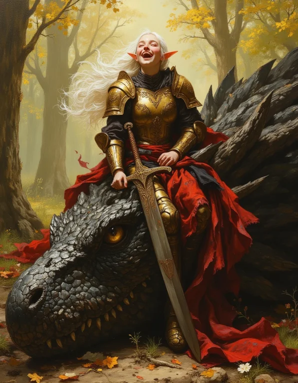 Masterpiece, High Quality, Oil Painting, A Cheerful Elven Wa...