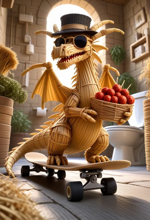 A 3d Pixar Like Crazy, Dragon Made Of Straw, Appearance Of D...