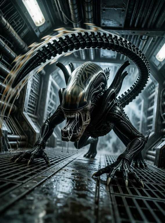 Catusmorph, Xenomorph, Alien, A Xenomorph Lunges Low Across...