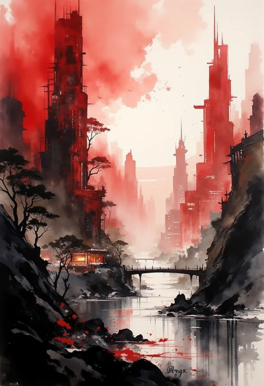 A Dinkfsn Style Ink Wash Painting, In The Style Of Ck-mgs, I...