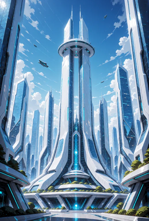 A Sprawling Futuristic Cityscape Featuring A Massive, Symmet...