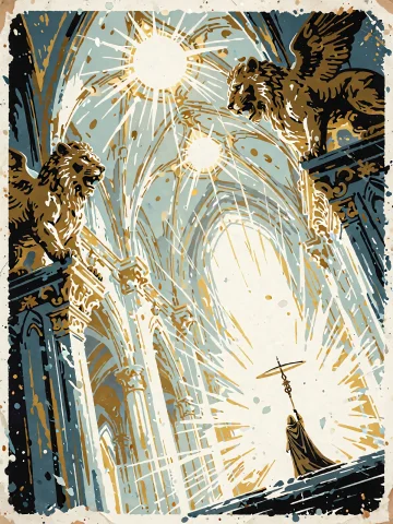 A Limited-palette Poster On Cream Textured Paper, Gold And P... — Stable Diffusion AI Prompt: A limited-palette poster on cream textured paper, gold and pale-cyan screen prin...