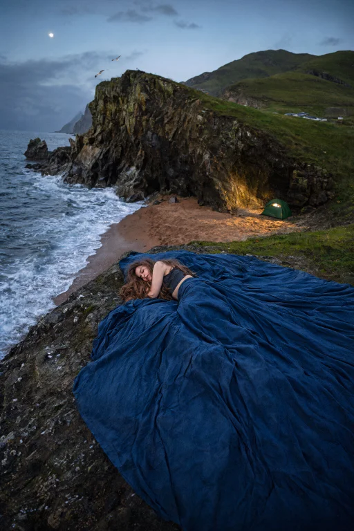 Bradhamel Art Style.a Woman With Long, Wavy Brown Hair Sleep...