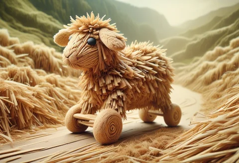 In A Green Country Hillside, A Very Cute Lamb Made Entirely... — SDXL AI Prompt: in a green country hillside, a very cute lamb made entirely of straw, riding a s...
