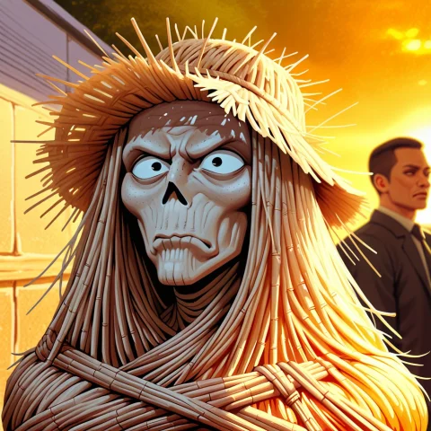Funny Straw Meme Art — Stable Diffusion AI Prompt: straw thread, distracted boyfriend meme, a man made of woven straw looking at a...