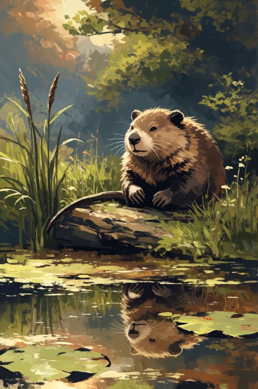 Darkgrimoil Style, Digital Painting, Beaver Portrait, Relaxe...