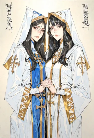 , Masterpiece, Best Quality, Traditional Media , M1er0sk , 2... — Stable Diffusion AI Prompt: , masterpiece, best quality, traditional media , m1er0sk , 2girls, female priest...