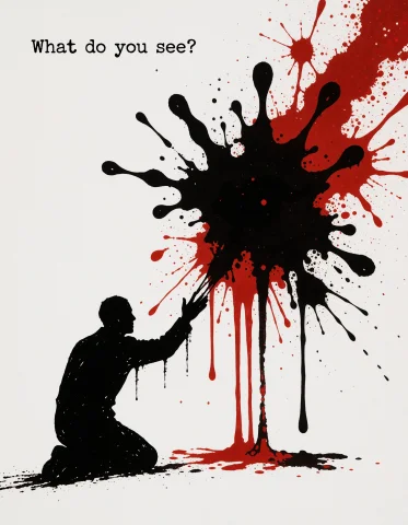 A Rorscharch Ink Blot Silhouette, White Paper Background, Re... — Stable Diffusion AI Prompt: a rorscharch ink blot silhouette, white paper background, red and black ink blot...
