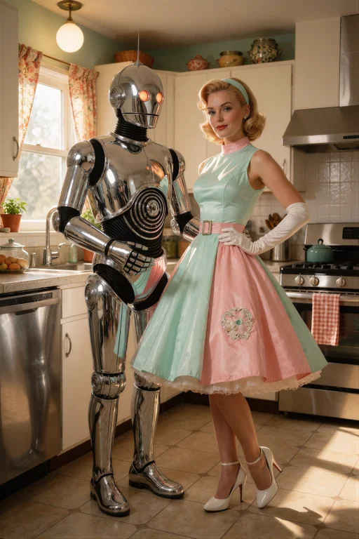Retrofuturismbymrjohn, A Stylish Woman In A Retro-futuristic...