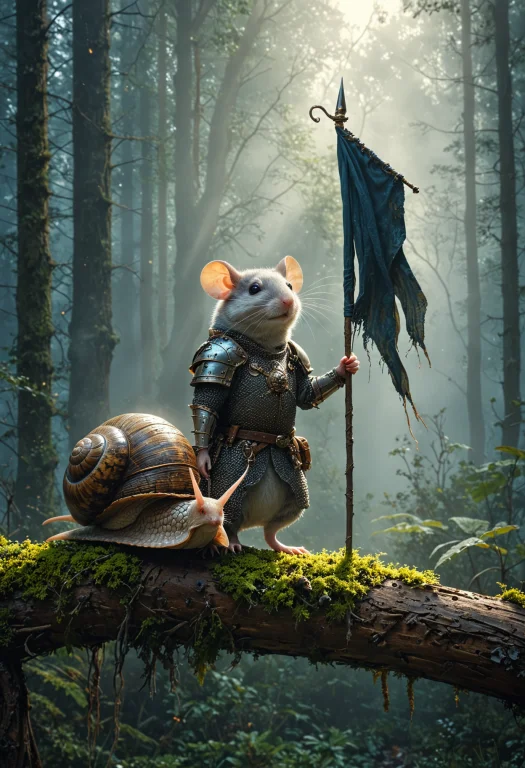 An Anthropomorphic Mouse In Medieval Armor Stands Heroically...